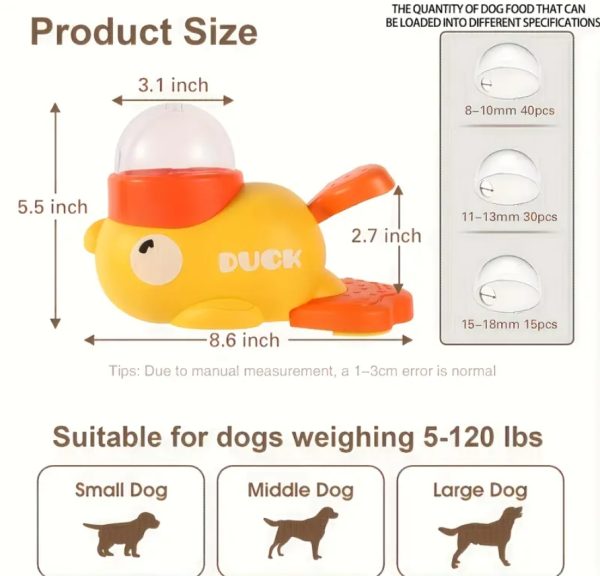1pc Interactive Duck-Shaped Dog Food Dispenser Toy - Manual Press Feeder for Small, Medium, Large Dogs, Durable Plastic Puzzle Toy with Orange Beak and Feet, No Batteries Required, All Breed Sizes Compatible - 图片 6