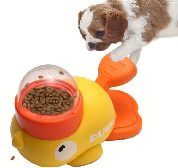 1pc Interactive Duck-Shaped Dog Food Dispenser Toy - Manual Press Feeder for Small, Medium, Large Dogs, Durable Plastic Puzzle Toy with Orange Beak and Feet, No Batteries Required, All Breed Sizes Compatible