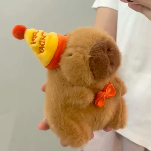 [Cheerful Look] Adorable Capybara Plush Toy with Party Hat & Bow Tie – Soft Stuffed Animal for All Dog Breeds, Perfect Indoor Play Companion, Brown Cartoon Design for Puppies and Dogs - 图片 2