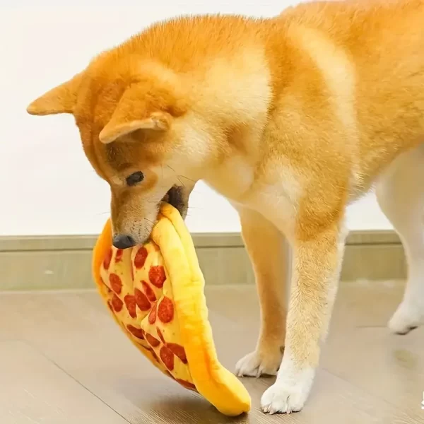 Plush Pepperoni Pizza Dog Toy - Durable Squeaky Chew Toy with Interactive Features, Soft Polyester, Ideal for All Breeds - Mimics Real Pizza Slice Design, Pizza Toy - 图片 5