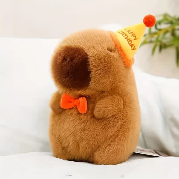 [Cheerful Look] Adorable Capybara Plush Toy with Party Hat & Bow Tie – Soft Stuffed Animal for All Dog Breeds, Perfect Indoor Play Companion, Brown Cartoon Design for Puppies and Dogs - 图片 5